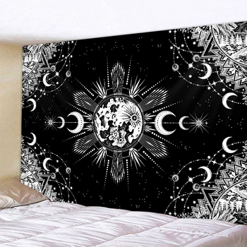 Juoda ir balta mėnulio Mandala gobelenas Bohemijos apdaila sienos kabo miegamojo psichodelinio scenos žvaigždės meno namų puošybai