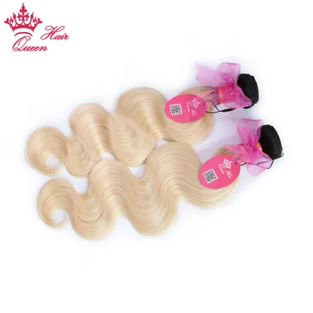 Karalienė Plaukų Produktų, Brazilijos Žmonių Plaukų Ombre Šviesūs Plaukai Ryšulius su Nėrinių Uždarymo 1B/613 Kūno Bangos Spalvos Remy Plaukų Wefts