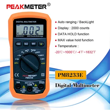 LCD Skaitmeninis Matuoklis Multimetras AC DC Ammeter Įtampos Multitester Testeris PEAKMETER MS8233E