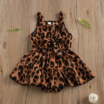 Lioraitiin 0-18M Naujagimiui Baby Girl Romper Mados Rankovių Leopardas Spausdinti Suknelė Kratinys Jumpsuit Apranga