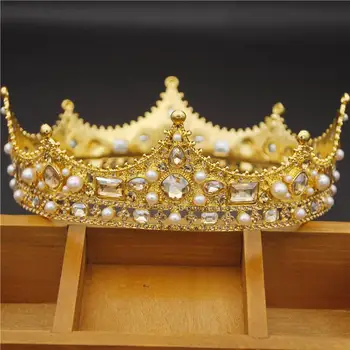 Madinga Perlai Turas Royal, Karaliaus Karūną Nuotakos Turas Diadem Karalienė Prom Kristalų Baroko Galvos Papuošalai, Vestuvių Plaukų Papuošalai