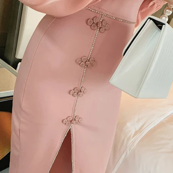 Mados moterų naują atvykimo tvirtą asmenybę aukštos kokybės plonas oficialų suknelė seksualus vasaros mygtukai šalies rožinis pieštukas suknelė