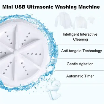 Mini Ultragarso Skalbimo Mašina Nešiojamų Turbo Asmens Besisukantis Padėklas Patogus Keliauti Namo Verslo Kelionių USB