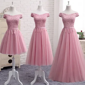 Moters trumpas oficialus prom vakarinę suknelę Plius dydis off peties rankovių nėrinių satino vestuves suknelė rožinės spalvos bridesmaid suknelę