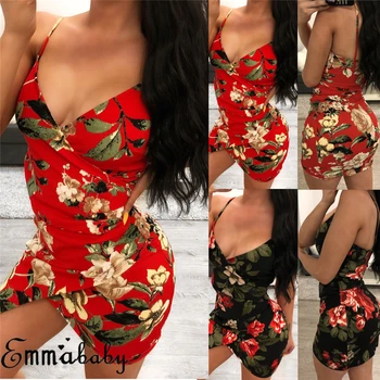 Moterų Boho Gėlių Bodycon Suknelė Vasaros Šalis Suknelė Paplūdimio Trumpa Mini Suknelė Sundress Sexy Raudona Suknelė