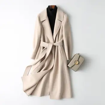 Moterų plius dydis dvipusis kašmyro paltą, ilgas dvipusis kašmyro paltą, moterų rankomis susiuvami vilnonis paltas