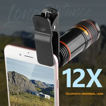 Nauja Stiliaus Juoda Balta ABS Lankstus 12X Optinis Priartinimas Teleskopas Mobiliojo Telefono Objektyvas Universalus laikiklis iPhone 
