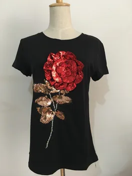 Nauja Vasaros moterų china marškinėliai mados medvilnės moterų rožių gėlių viršūnės t-shirt camisetas mujer