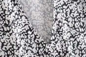 Naujas prancūzų Stiliaus Moteris elegantiškas v kaklo spausdinimo plisuotos hem raukiniai mini Suknelė Ponios prašmatnus ilgai sleve atsitiktinis palaidų Suknelės DS3004
