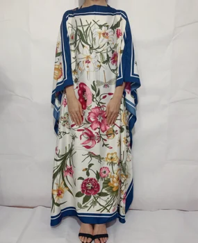 Negabaritinių Mados Spausdinti Kuveitas Tradiciniai Vasaros Šilko Kaftan ilga suknelė Prarasti Dashiki Afrikos Moterų Bohe abaja Skraiste suknelė