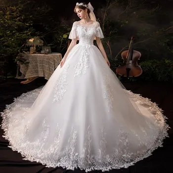 Nėriniai Vestuvių Suknelė Iki 2021 M. Naujos Nuotakos Vestuvių Suknelė Su Ilgomis Traukinio Nėriniai Siuvinėjimo Kamuolys Suknelė Princesė Prabanga Plius Dydis