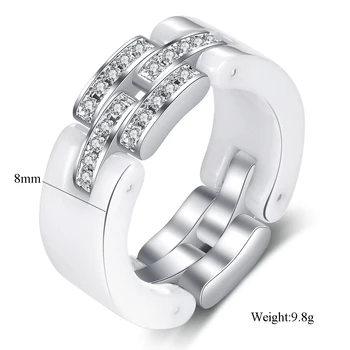 Prekės Dizaino Vestuviniai Žiedai Vidurinis Sluoksnis lankstus Balta Juoda Keraminiai Žiedai Su Cirkonis Vestuvių Moterų, Mergaičių Dovana