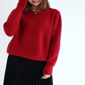 Rudens/žiemos naujas plius dydžio megztinis megztinis gryna spalva laisvi megztiniai, žemiausią marškinėliai moterims paprasta tingus įgulos kaklo megztinis