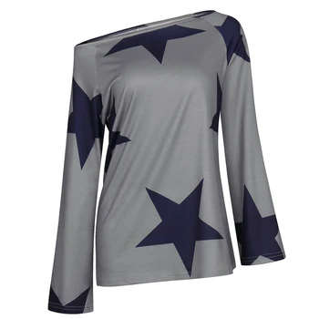 Rudenį ir žiemą naujas mados gatvės stiliaus žvaigždė spausdinti medvilnės įstrižainės apykaklės laisvi marškinėliai T-shirt moteriški drabužiai