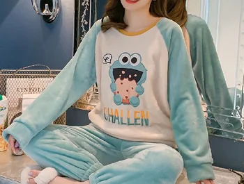 Rudenį, Žiemą Moterys Pižamos Nustatyti pižama Sleepwear Kostiumas Storas Šiltas Koralų Flanelė pižamą Moterų Animacinių filmų Gyvūnų Pijama Mujer