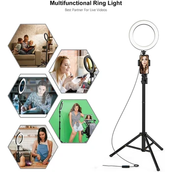 Selfie Ringlight Lempa LED Apskritimo Žiedas Šviesos Trikojis Stovas Telefono Laikiklis Lemputės Apšvietimas Makiažas Live Photo Fotografijos Vlog Video