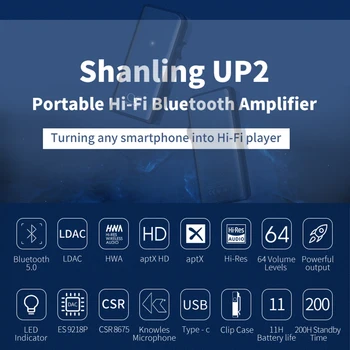 SHANLING UP2 ES9218P Portable Bluetooth 5.0 Stiprintuvo USB DAC Knowles Mikrofonas LDAC/aptX HD/SBC/AAC HWA 96kHz/24bit