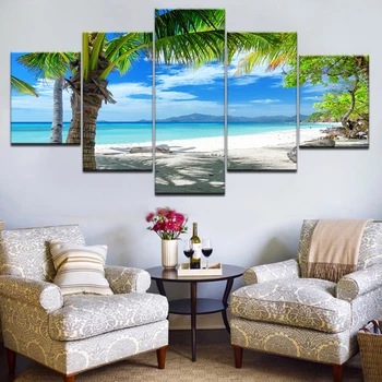 Sienos Nuotraukas Kambarį Dekoro Modulinės Maldyvų Salos Palmių Vandenyno Tapybos HD Atspausdinta 5 Gabalo Drobės Meno Pagrindų