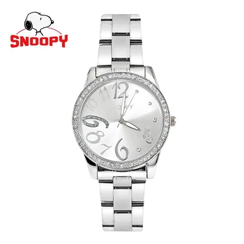 Snoopy žiūrėti mados atsitiktinis moterų laikrodžiai, nerūdijančio plieno, moteriški laikrodžiai Atsparus Vandeniui Prabangūs Deimantų Kvarcinius Laikrodžius