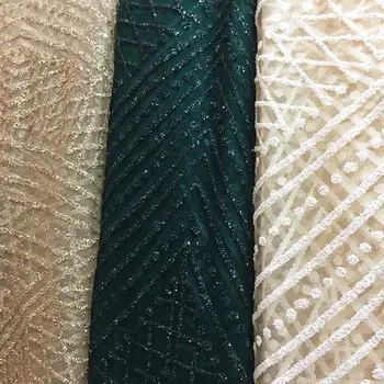 Sparkle Šampano Afrikos Nėrinių Audinio Blizgučiai Sklandymo Tiulio Tinklelio Prabanga Nigerijos Šalis Suknelė Moterims Užsakymą Medžiagų, Žalia