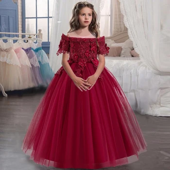 Vaikams Mergaitėms Vestuvių Gėlių Mergaitės Suknelė Ilgomis Rankovėmis Elegantiškas Princesė Partijos Inscenizacija Oficialų Suknelė Tiulio Nėrinių Suknelė