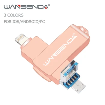 WANSENDA 3-in-1 USB 3.0 Flash Drive for iPhone/iPad/IOS/Android/VNT Pendrive 128GB 64GB 32GB 16GB OTG Pen Drive USB Atmintinės
