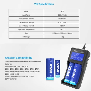 XTAR Baterijos Kroviklis VC2 VC4 VC2S VC4S VC8 LCD Įkroviklis 14650 18350 18490 18500 18700 26650 22650 20700 21700 18650 Baterija