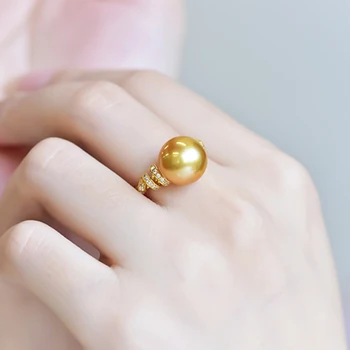 [YS] 18K Aukso Vestuvinis Žiedas 10-11mm Aukso Pietų Jūros Perlas Žiedas